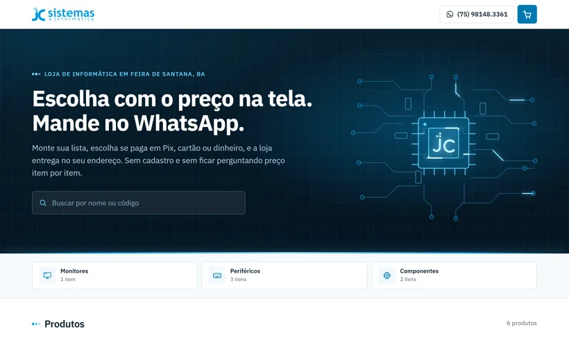 Site de pedidos da JC Sistemas e Informática